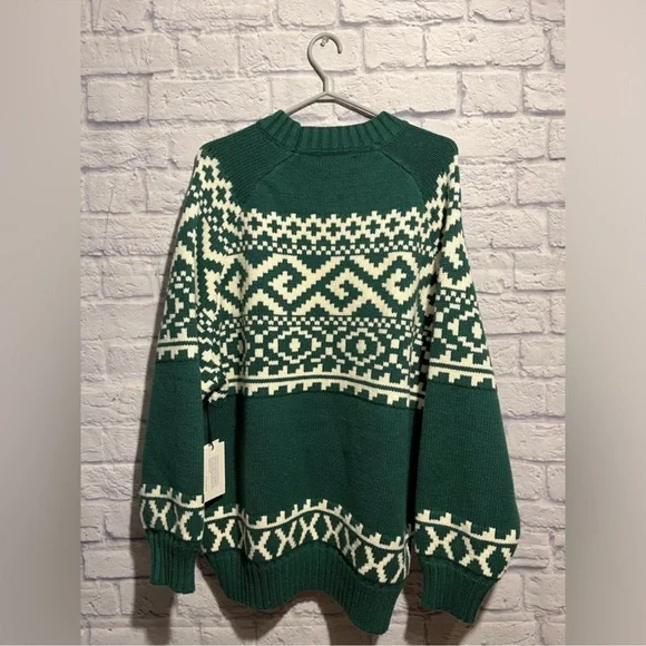 ✨Host Pick✨ Brunette The Label Fair Isle Forest Green Sweater Size M/L - Picture 6 of 10